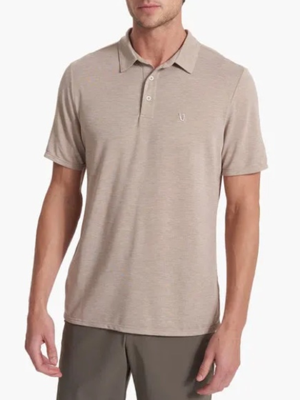 Vuori Men’s Knit Twill Polo in Camel Heather Size L
